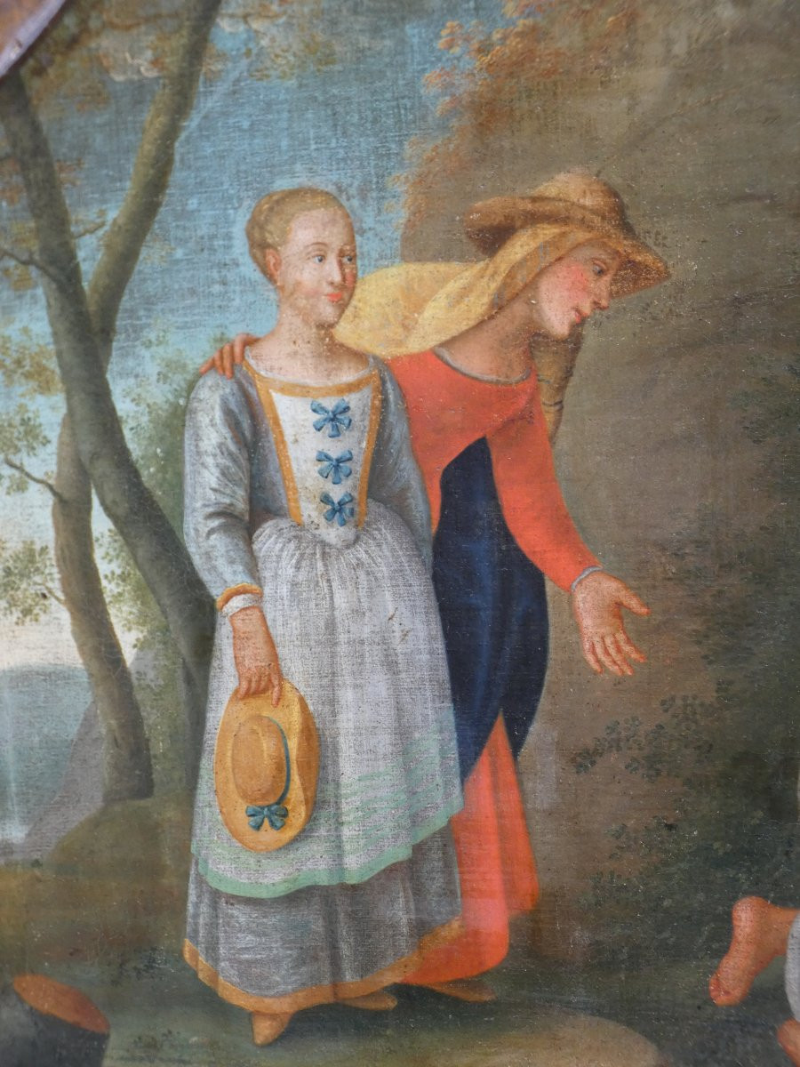 Large 18th Century Biblical Toile - French Or Flamish Ecole - The Tentation Of Saint Antoine-photo-3