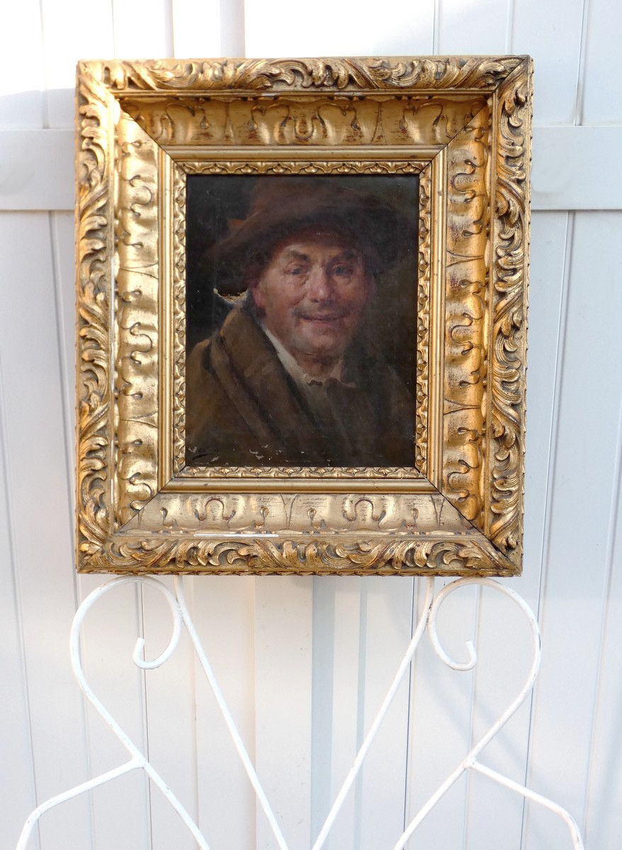 Henry d'Estienne 1872- 1949 ? To Be Restored...portrait Of A Smiling Man Wearing A Hat-photo-2