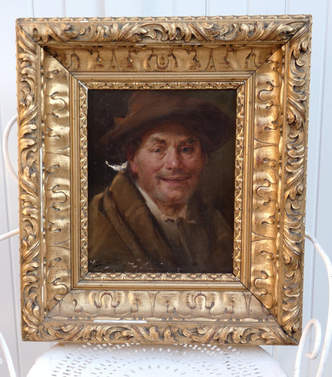 Henry d'Estienne 1872- 1949 ? To Be Restored...portrait Of A Smiling Man Wearing A Hat-photo-5