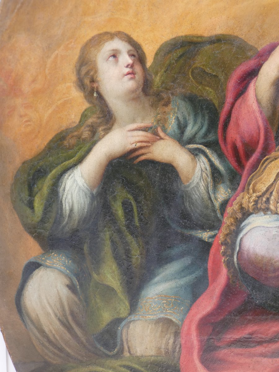TRÈS GRANDE TOILE XVIIe - SCÈNE D'ALLÉGORIE AVEC L'ESPRIT SAINT - ÉCOLE ITALIENNE ou FRANÇAISE-photo-3