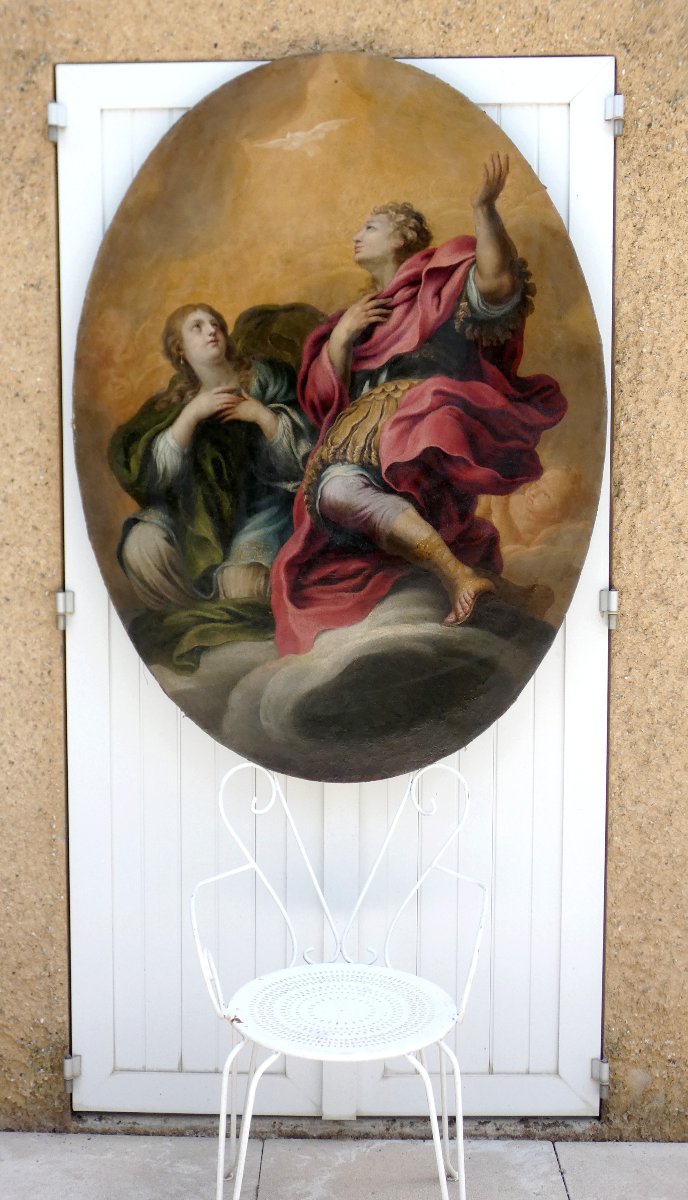 TRÈS GRANDE TOILE XVIIe - SCÈNE D'ALLÉGORIE AVEC L'ESPRIT SAINT - ÉCOLE ITALIENNE ou FRANÇAISE-photo-4