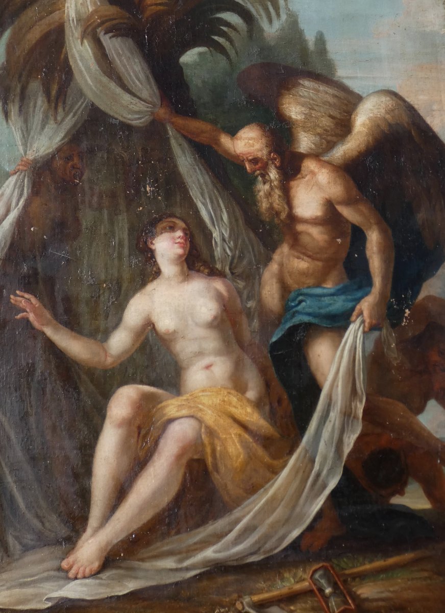 Very Large Canvas, 17th-18th Century...allegoric Scene With Time Revealing The Truth-photo-5