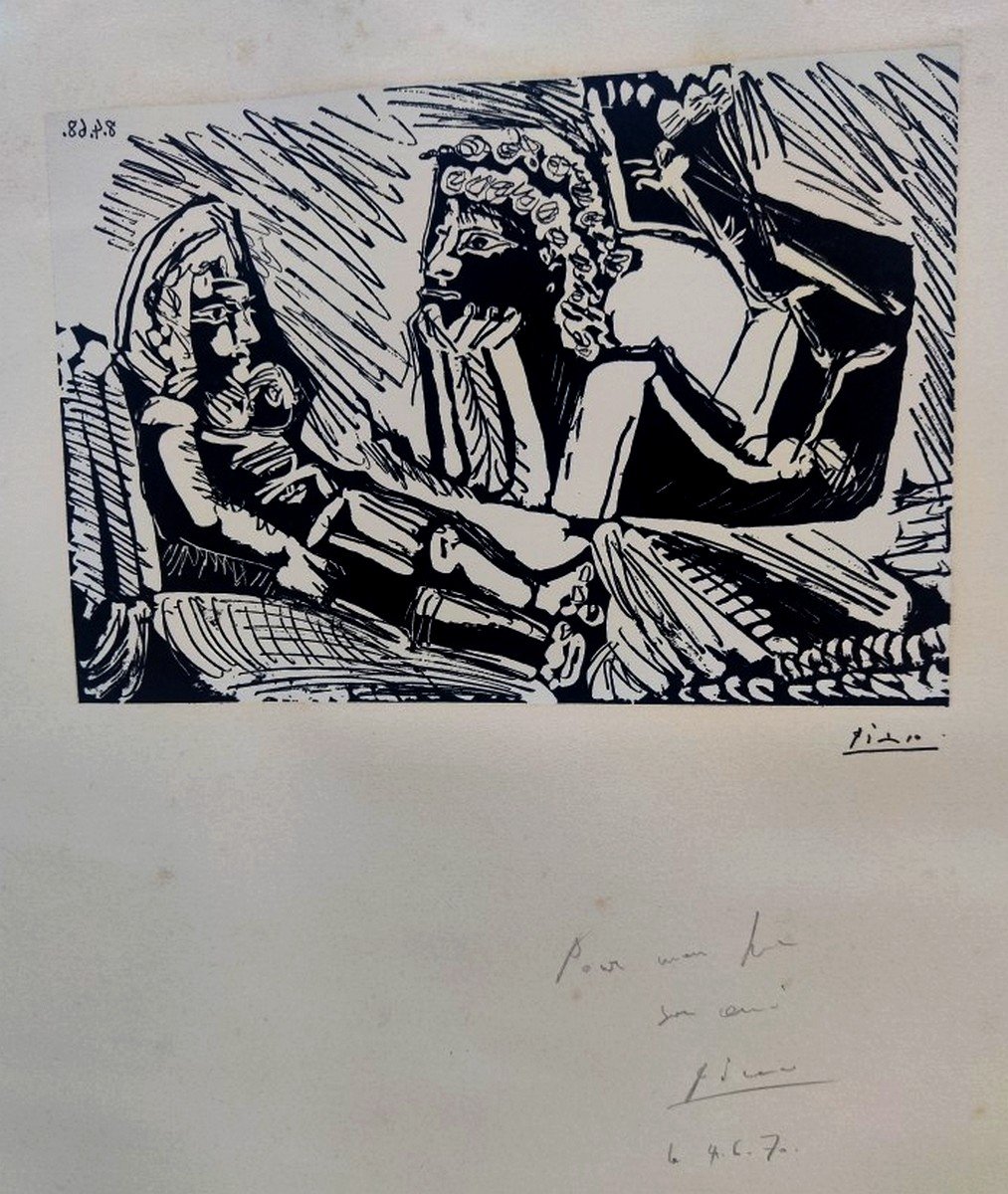 PABLO PICASSO 1881-1973 - GRANDE & RARE ESTAMPE SIGNÉE & DÉDICACÉE- " CONVERSATION MUETTE"-photo-3
