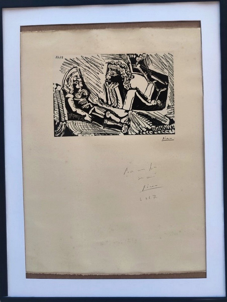 PABLO PICASSO 1881-1973 - GRANDE & RARE ESTAMPE SIGNÉE & DÉDICACÉE- " CONVERSATION MUETTE"-photo-4