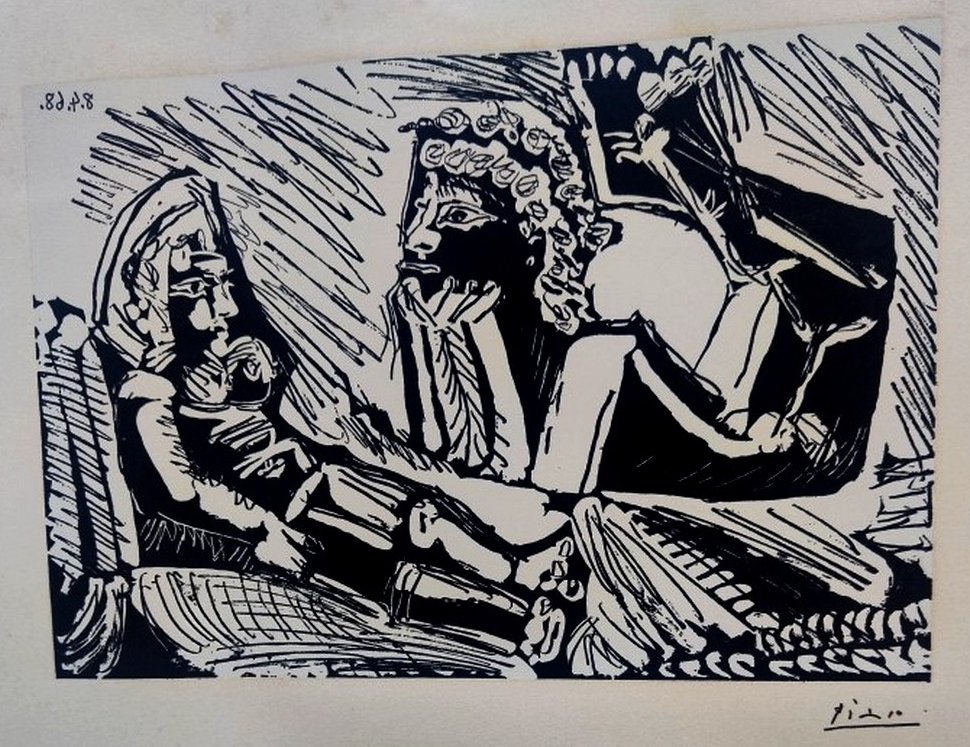 PABLO PICASSO 1881-1973 - GRANDE & RARE ESTAMPE SIGNÉE & DÉDICACÉE- " CONVERSATION MUETTE"-photo-1