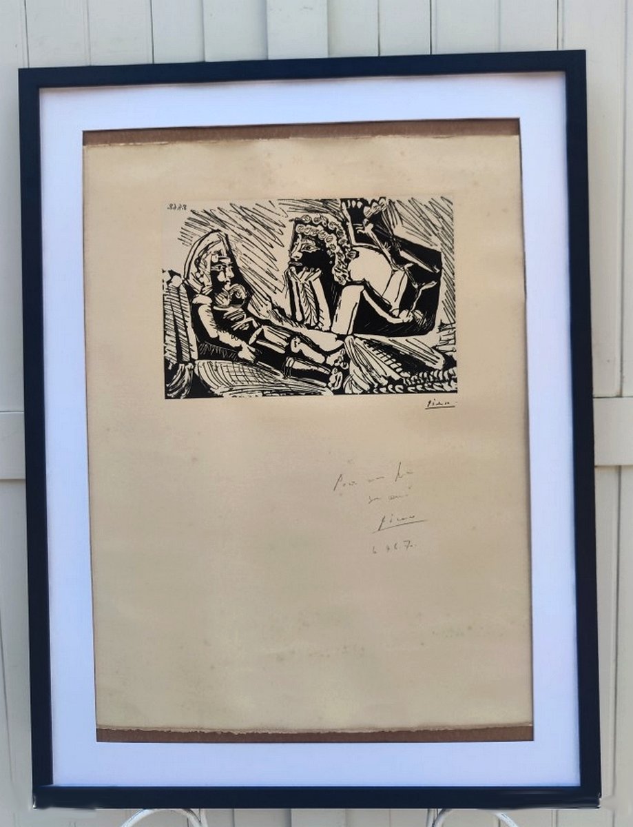 PABLO PICASSO 1881-1973 - GRANDE & RARE ESTAMPE SIGNÉE & DÉDICACÉE- " CONVERSATION MUETTE"-photo-5