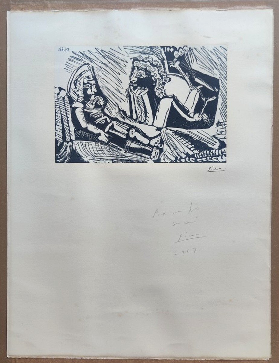 PABLO PICASSO 1881-1973 - GRANDE & RARE ESTAMPE SIGNÉE & DÉDICACÉE- " CONVERSATION MUETTE"