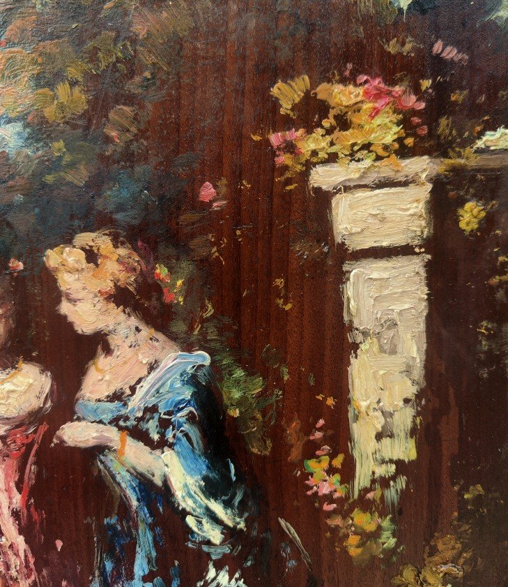 19th-century Impressionist Paintings - Near Monticelli - Scene In A Park With Two Elegant Women-photo-3