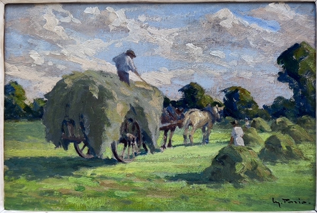 Maurice Paris 1903–1969...impressionist Painting & Scene Of Hay Harvest In Normandy-photo-4