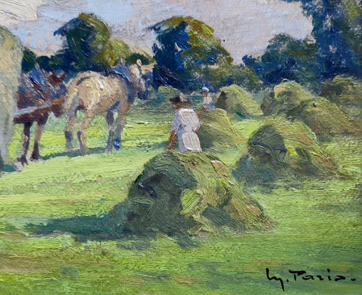 Maurice Paris 1903–1969...impressionist Painting & Scene Of Hay Harvest In Normandy-photo-2