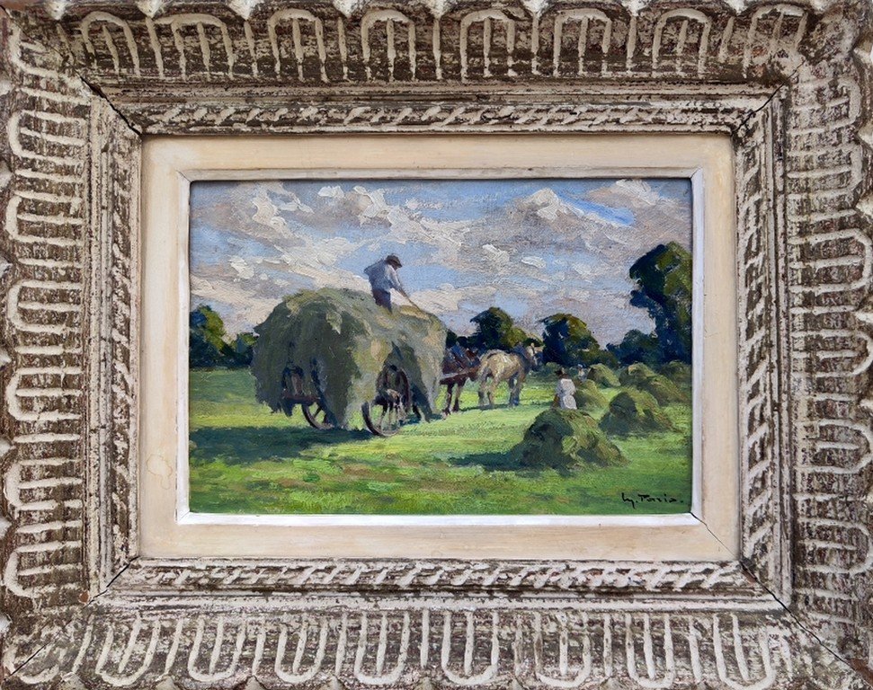 Maurice Paris 1903–1969...impressionist Painting & Scene Of Hay Harvest In Normandy-photo-3