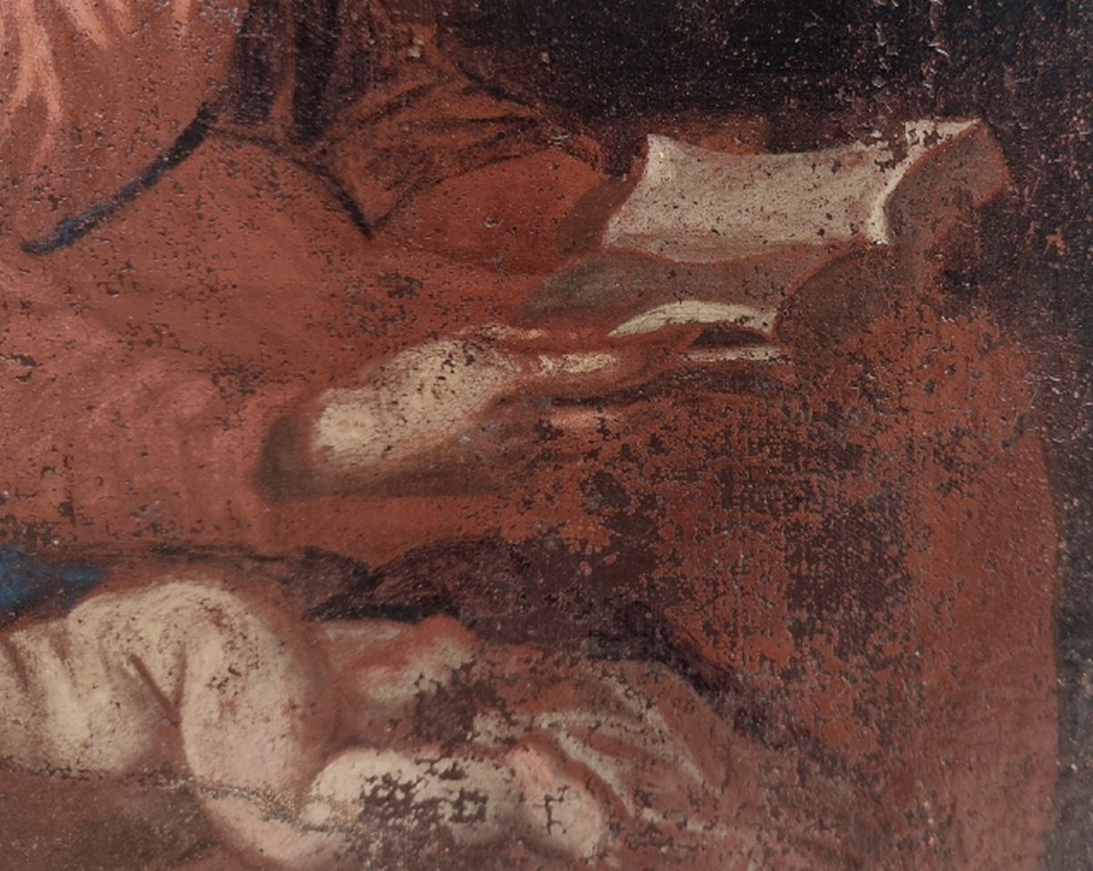TOILE BIBLIQUE XVIIe - ITALIE & ÉCOLE BOLONAISE - VIERGE A LA BIBLE AVEC L'ENFANT JÉSUS ENDORMI-photo-4