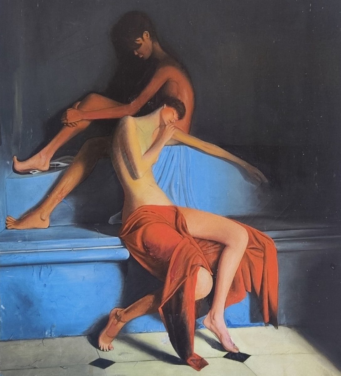 Two Naked Young Women In A Hammam...large Canvas, Circa 1960–1970-photo-1