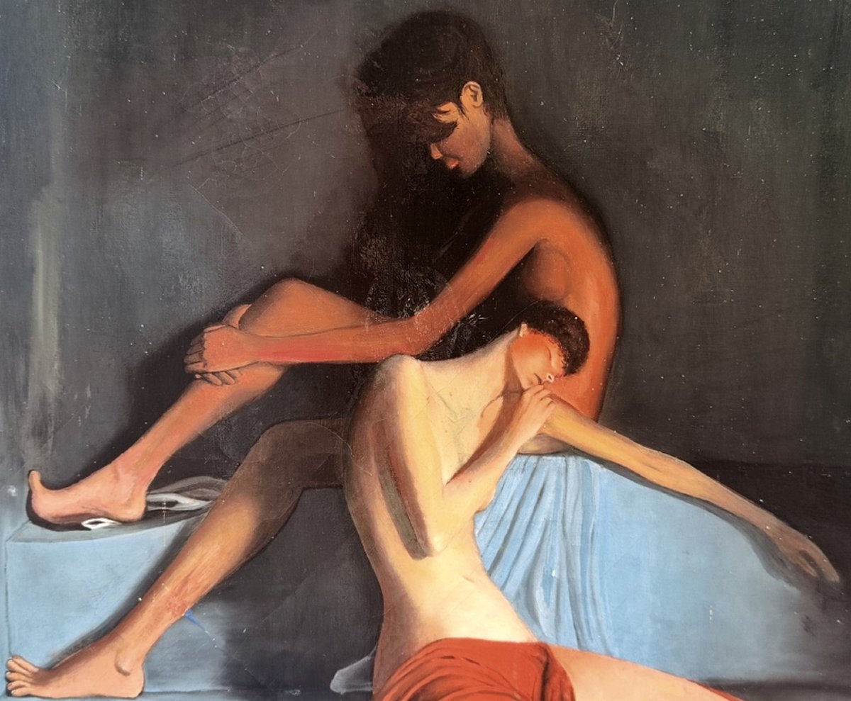 Two Naked Young Women In A Hammam...large Canvas, Circa 1960–1970-photo-4