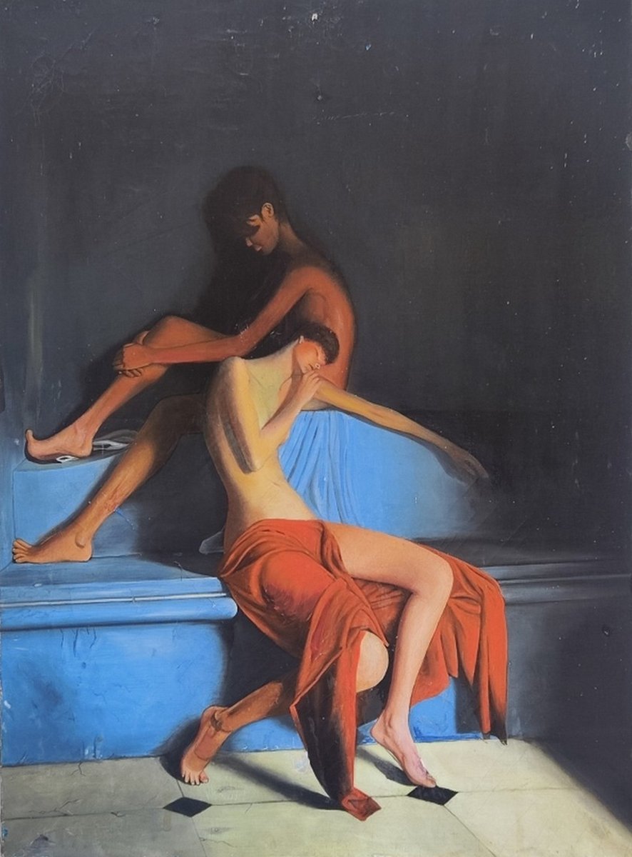 Two Naked Young Women In A Hammam...large Canvas, Circa 1960–1970-photo-6