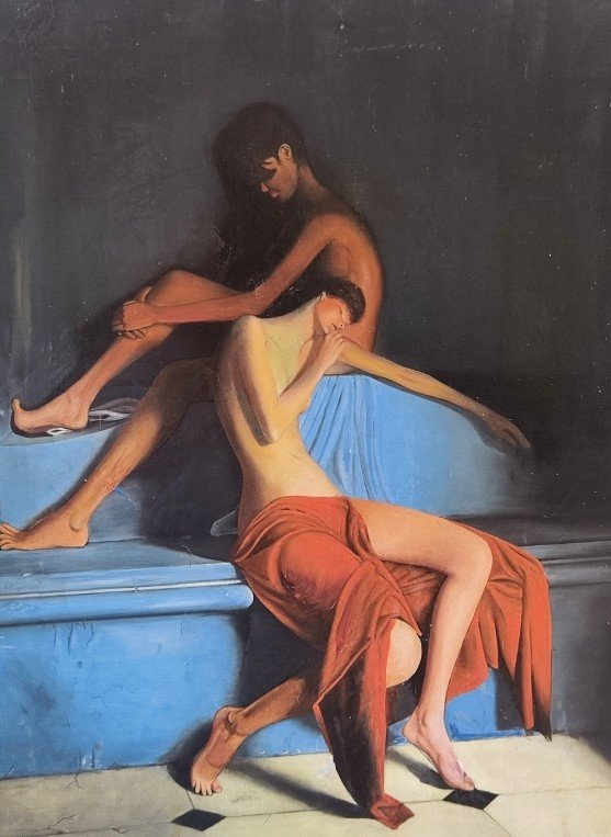 Two Naked Young Women In A Hammam...large Canvas, Circa 1960–1970