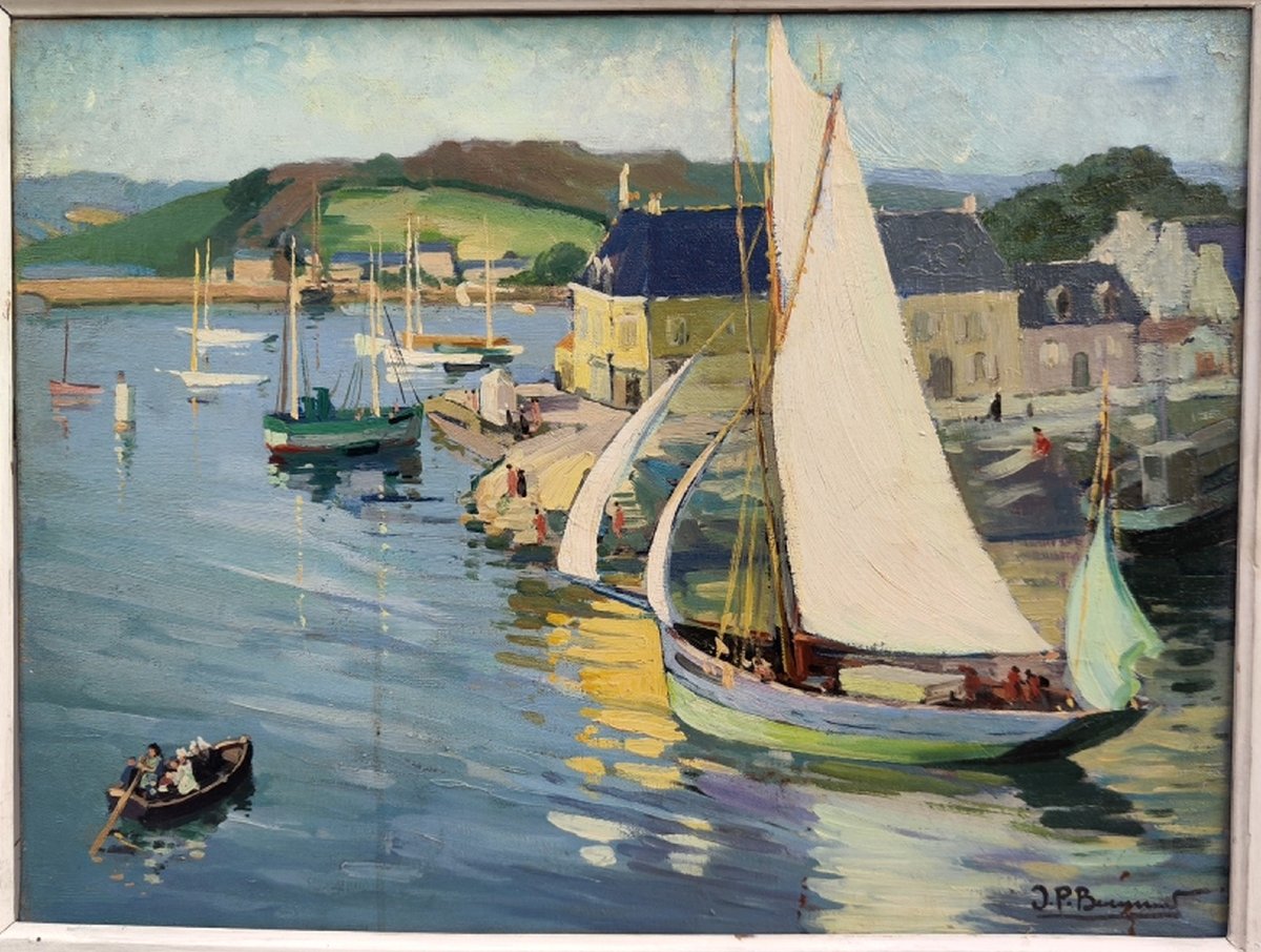 Large Impressionist Painting, 1920—brittany—finistère—concarneau, Le Passage Lanriec... Signed?-photo-1