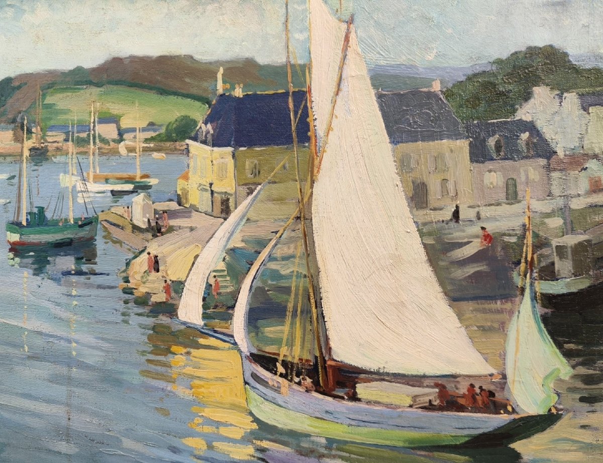 Large Impressionist Painting, 1920—brittany—finistère—concarneau, Le Passage Lanriec... Signed?-photo-4