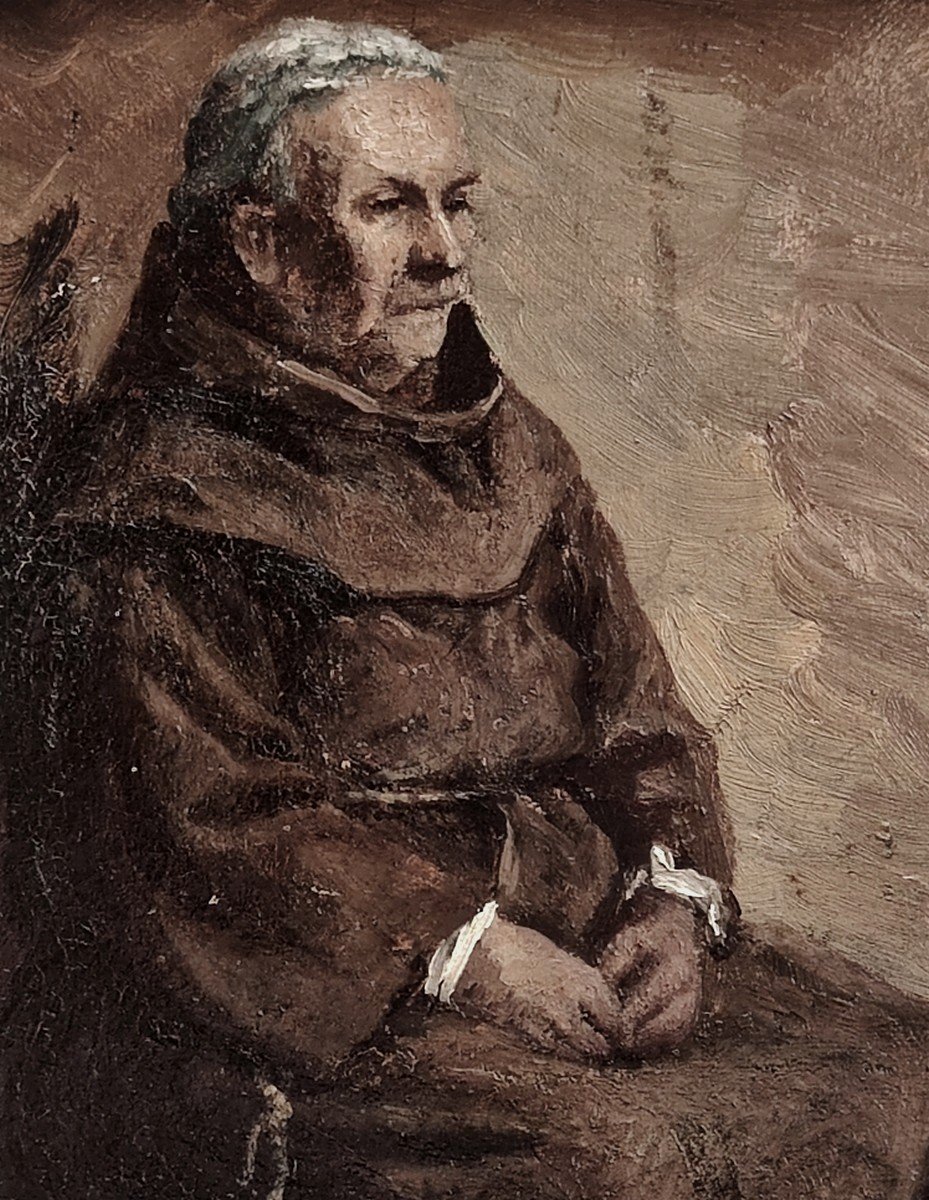 INTÉRESSANT TABLEAU XIXe - UNE ÉTUDE POUR UN PORTRAIT DE MOINE ASSIS-photo-1