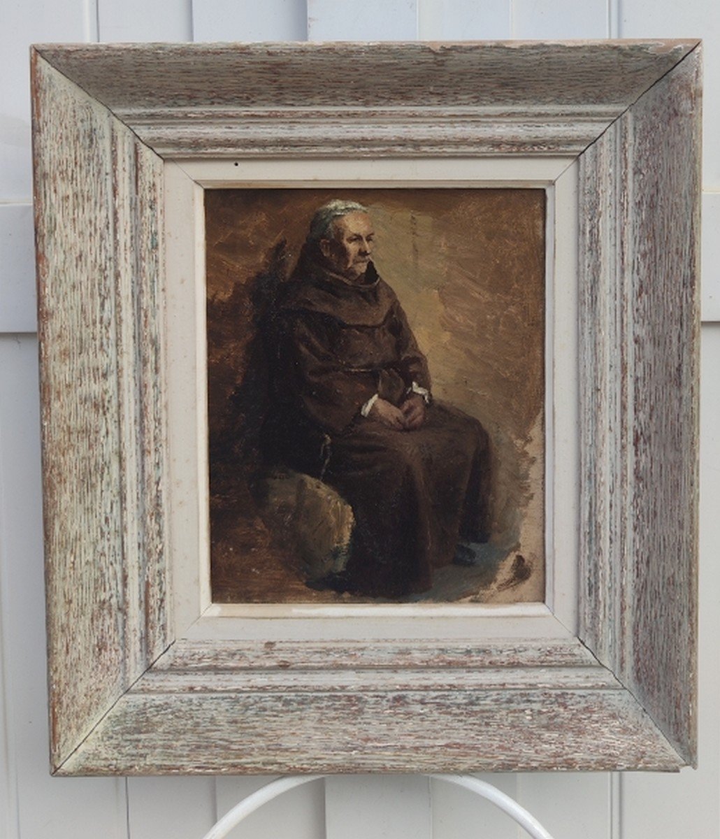 INTÉRESSANT TABLEAU XIXe - UNE ÉTUDE POUR UN PORTRAIT DE MOINE ASSIS-photo-2