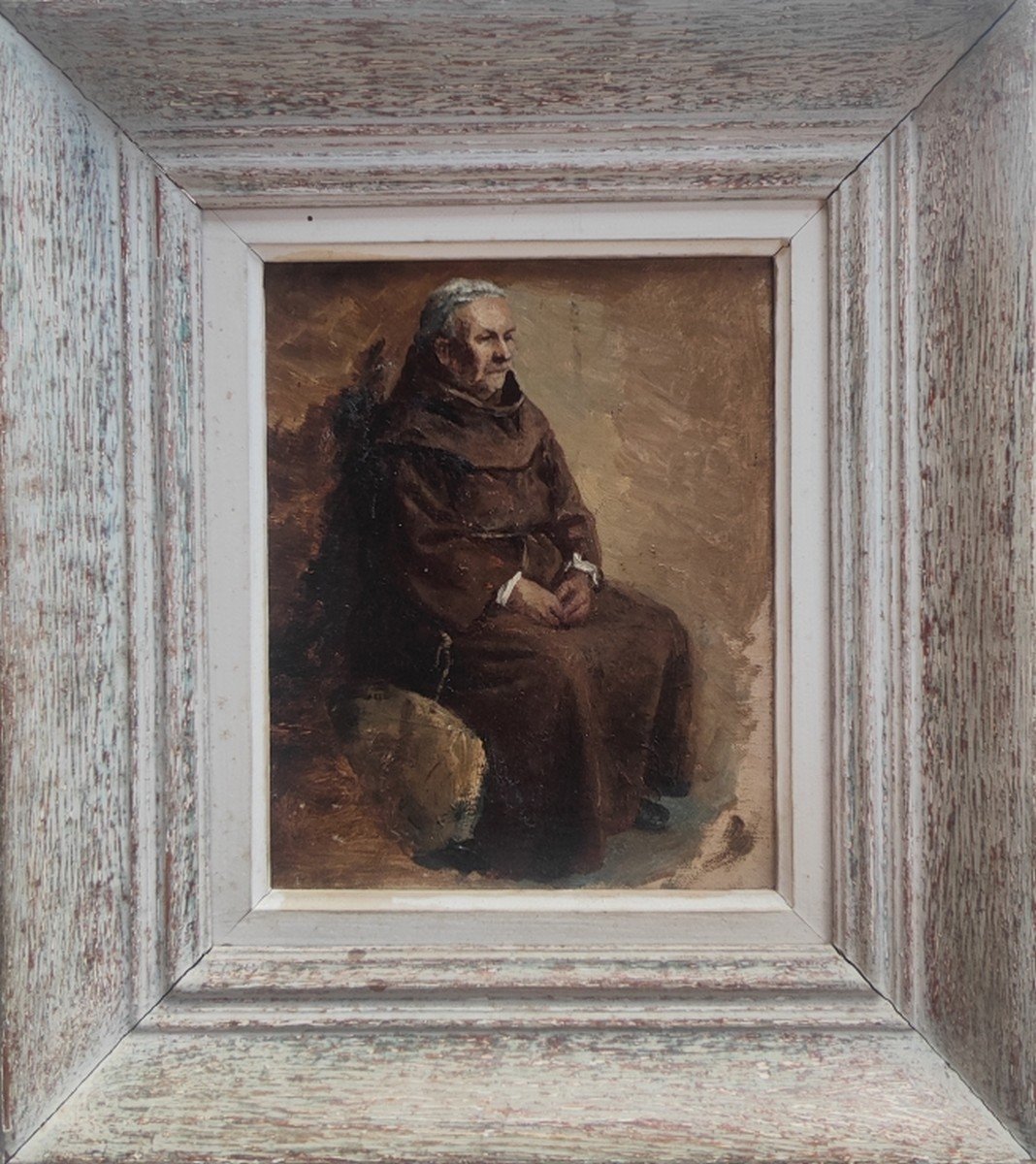 INTÉRESSANT TABLEAU XIXe - UNE ÉTUDE POUR UN PORTRAIT DE MOINE ASSIS-photo-4