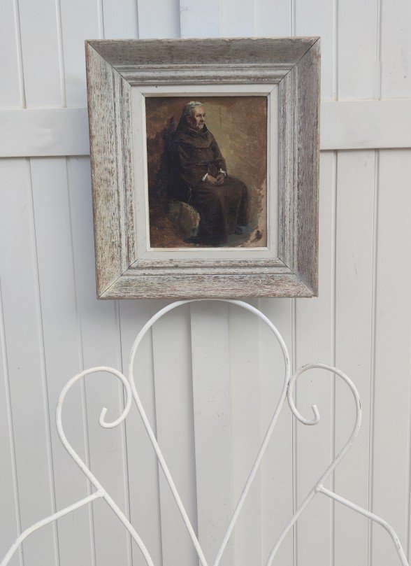 INTÉRESSANT TABLEAU XIXe - UNE ÉTUDE POUR UN PORTRAIT DE MOINE ASSIS-photo-5