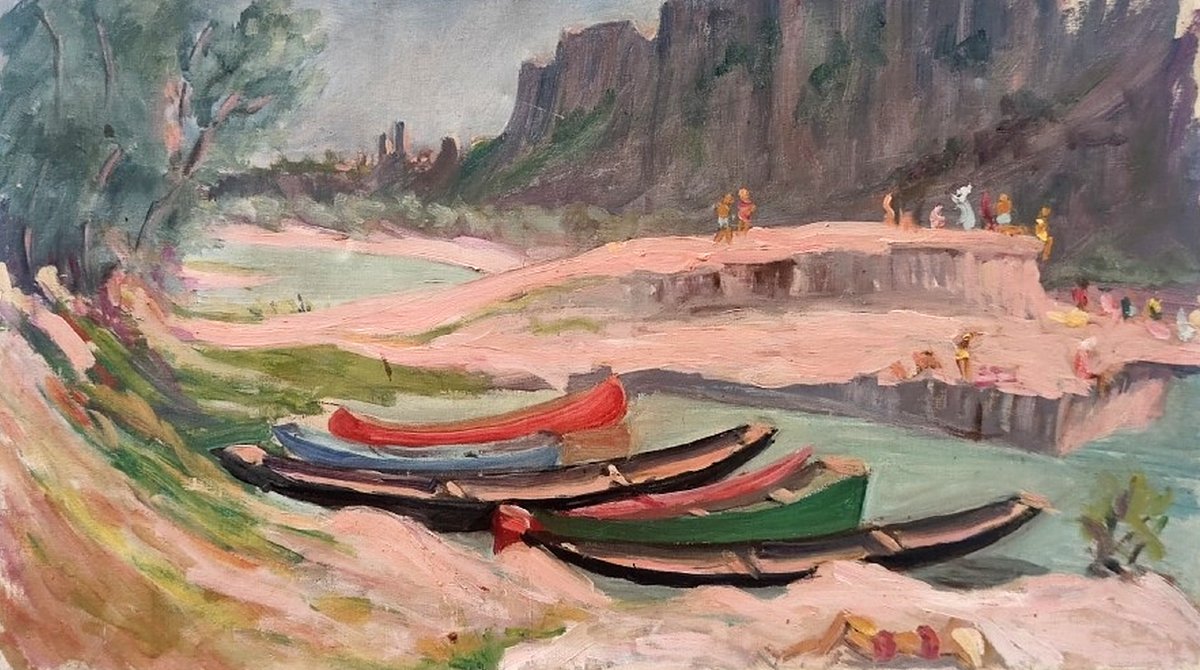 GRANDE TOILE IMPRESSIONNISTE 1920-1930..PAYSAGE DE ST-MARTIN D'ARDÈCHE AU RANC POINTU - AIGUEZ-photo-3