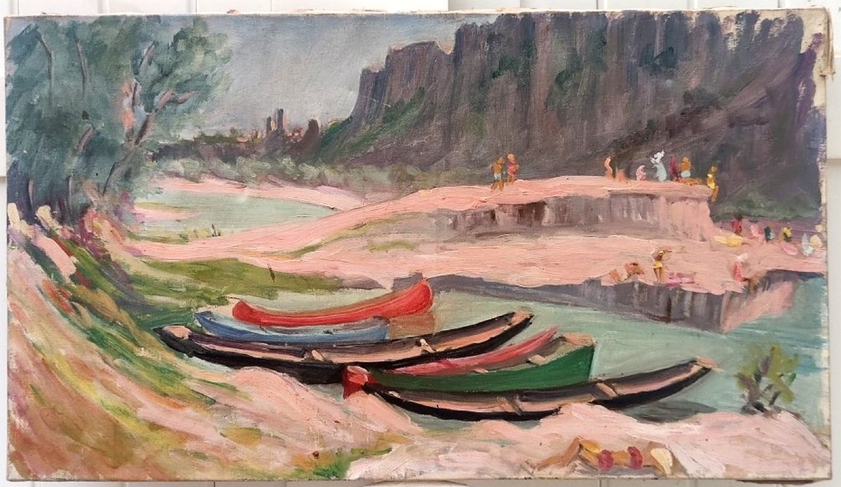 GRANDE TOILE IMPRESSIONNISTE 1920-1930..PAYSAGE DE ST-MARTIN D'ARDÈCHE AU RANC POINTU - AIGUEZ-photo-4