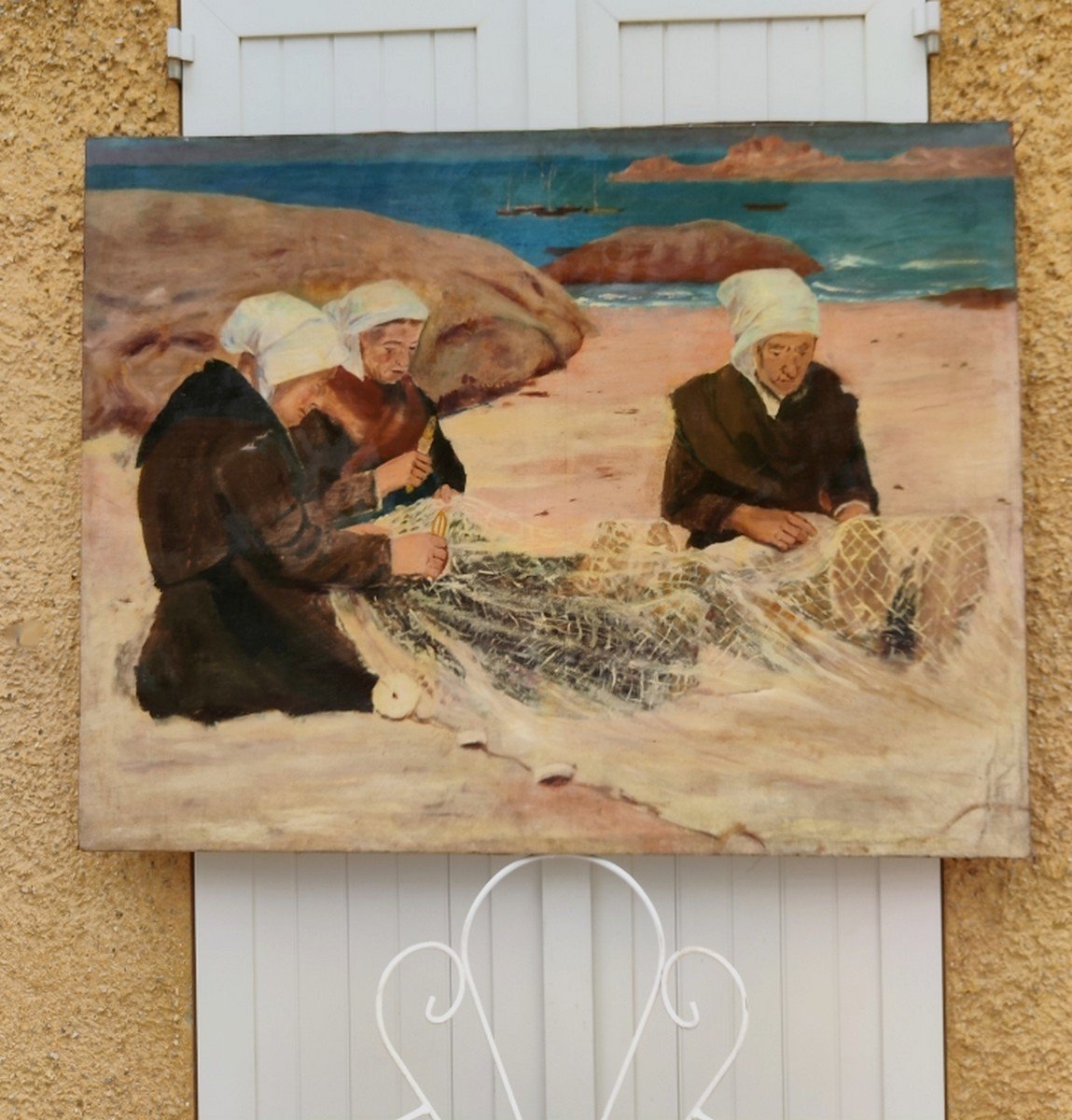 GRANDE TOILE XIXe - ÉCOLE DE PONT-AVEN - LES TROIS BRETONNES RAMENDEUSES-photo-5