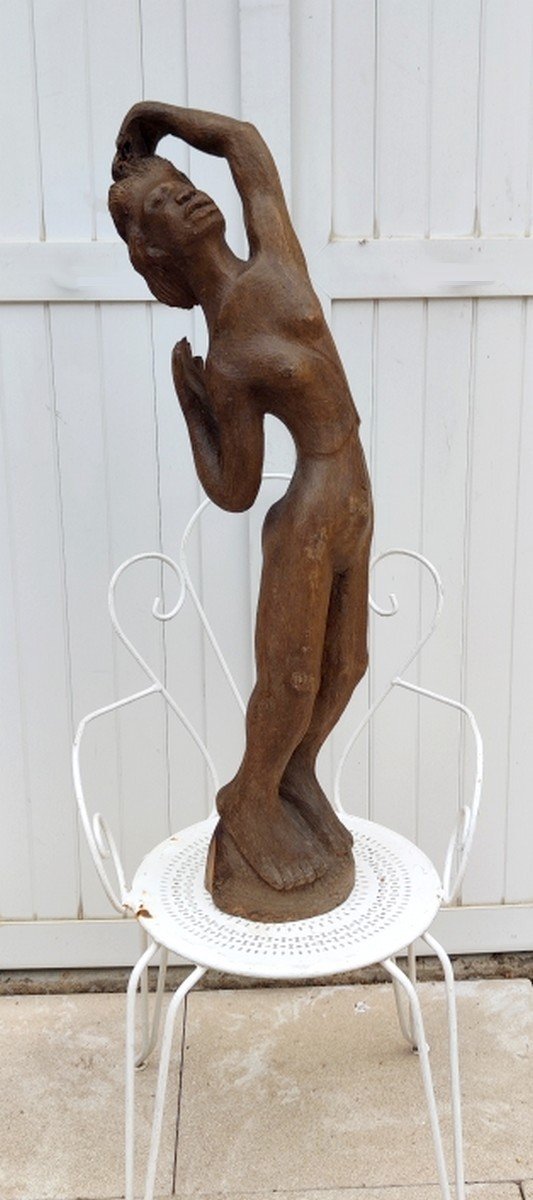 GRANDE SCULPTURE 1920-1930 - FEMME NUE AU BAIN - MADAGASCAR- AFRIQUE- POLYNÉSIE- SIGNÉE ?-photo-2