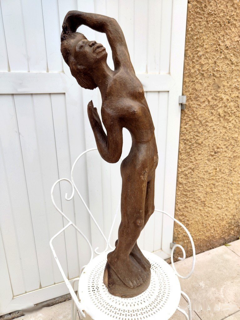 GRANDE SCULPTURE 1920-1930 - FEMME NUE AU BAIN - MADAGASCAR- AFRIQUE- POLYNÉSIE- SIGNÉE ?-photo-4