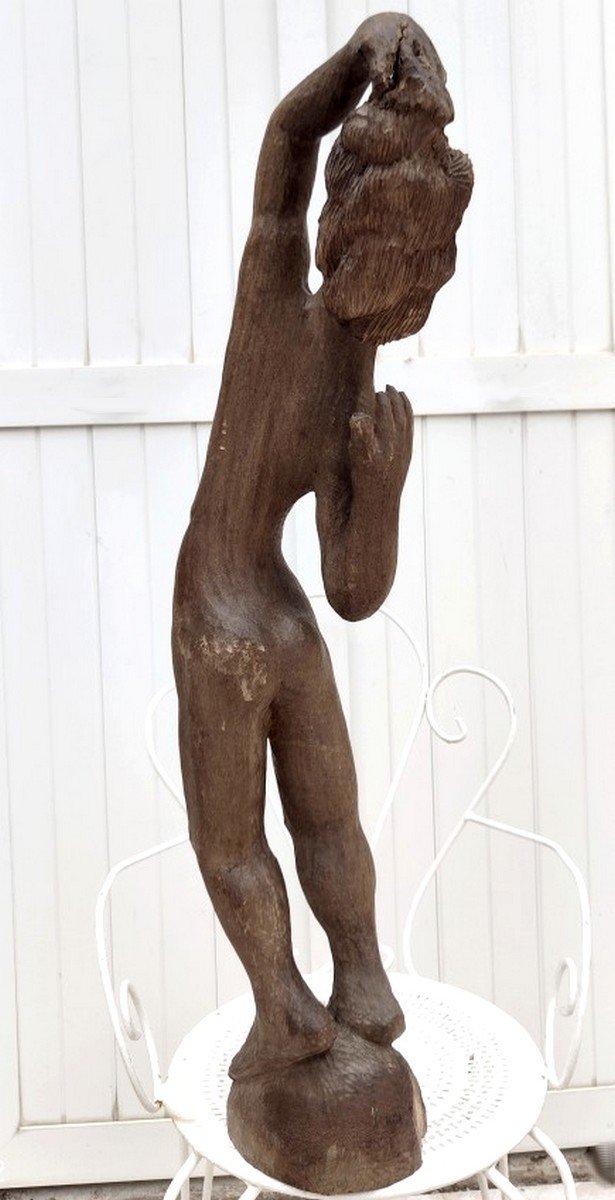 GRANDE SCULPTURE 1920-1930 - FEMME NUE AU BAIN - MADAGASCAR- AFRIQUE- POLYNÉSIE- SIGNÉE ?-photo-1