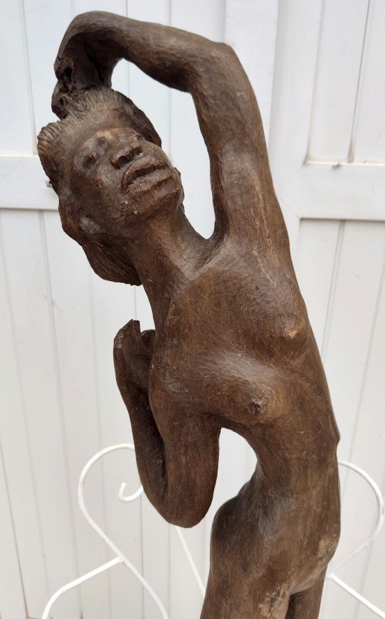 GRANDE SCULPTURE 1920-1930 - FEMME NUE AU BAIN - MADAGASCAR- AFRIQUE- POLYNÉSIE- SIGNÉE ?-photo-2