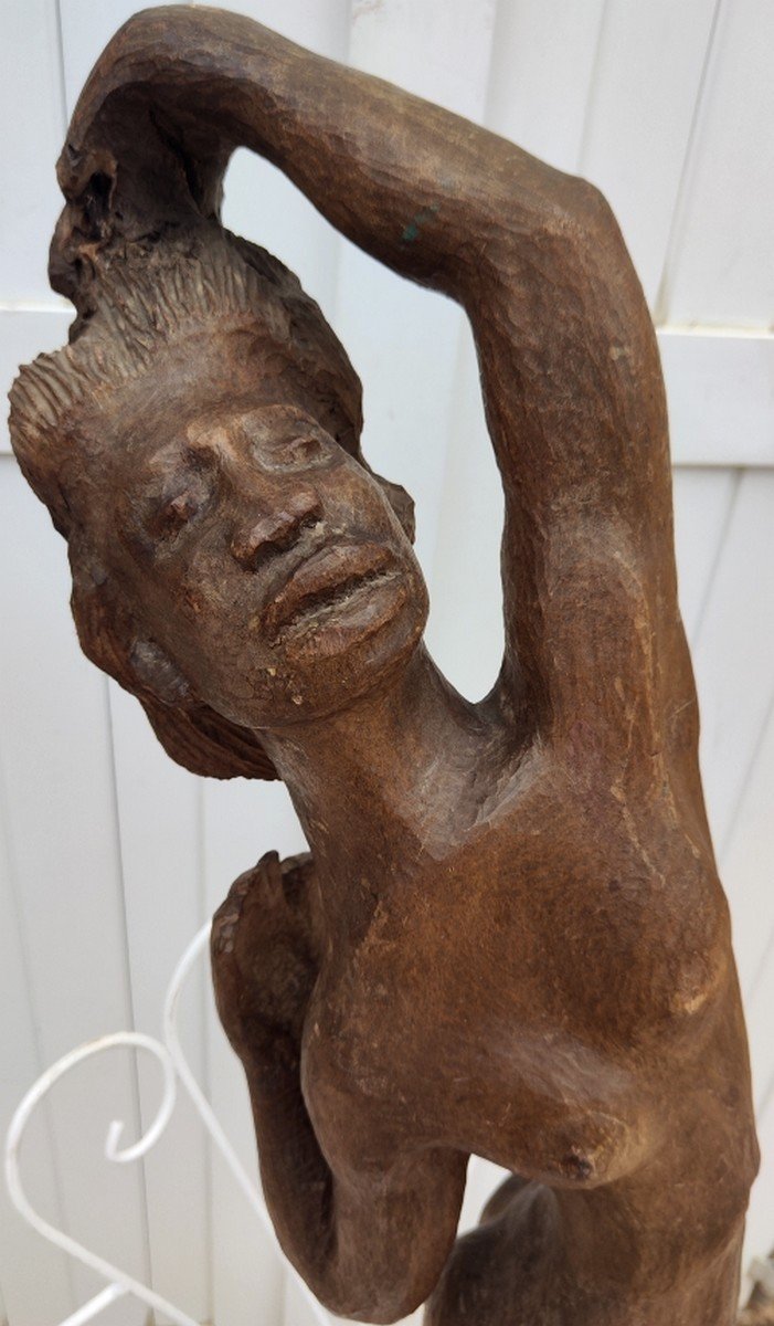 GRANDE SCULPTURE 1920-1930 - FEMME NUE AU BAIN - MADAGASCAR- AFRIQUE- POLYNÉSIE- SIGNÉE ?-photo-3