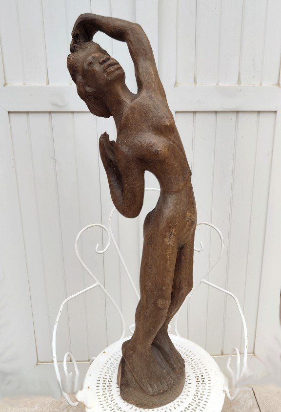 GRANDE SCULPTURE 1920-1930 - FEMME NUE AU BAIN - MADAGASCAR- AFRIQUE- POLYNÉSIE- SIGNÉE ?-photo-6