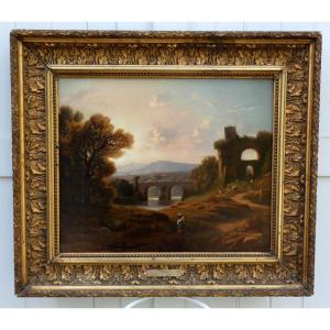 GRAND & BEAU PAYSAGE D'ITALIE XIXe - L'ARCHE DE NÉRON AU CRÉPUSCULE - BÉNOUVILLE & COROT ?