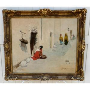 VINCENT MANAGO 1878-1936...GRAND & BEL ORIENTALISTE...UNE RUE ANIMÉE EN ALGÉRIE