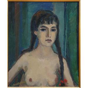 Bernet-rollande 1913 - Large Portrait Of A Young Woman With Plaites & Her Naked Face