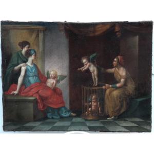 GRANDE PEINTURE XVIIIe - LA MARCHANDE D'AMOURS - PROCHE JOSEPH-MARIE VIEN ?