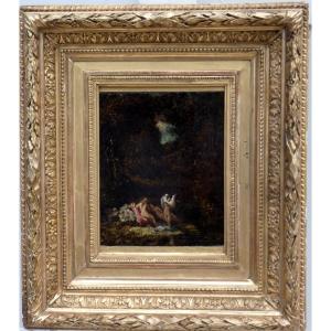 19th Century Painting - Three Bathers In The Forest - French School, Near Diaz De La Pena & Monticelli