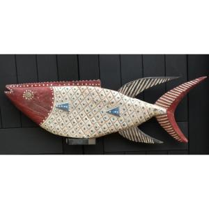 ART POPULAIRE AFRICAIN XXe  -TRÈS GRAND POISSON BOZO- 117 CM-  RITES DU PEUPLE PÊCHEUR DU MALI 