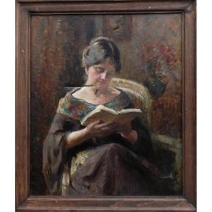 Marie Laforge 1865-1942...large Impressionist Canvas To Be Restored...woman Reading