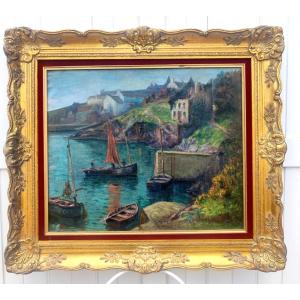 GRAND TOILE IMPRESSIONNISTE XIXe - VUE DU PETIT PORT DE DOÊLAN À CLOHARS-CARNOËT - PONT-AVEN