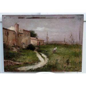 FRANÇOIS MAURY 1861-1933 - PAYSAGE IMPRESSIONNISTE - MAS ANIMÉ DANS LE MIDI DE LA FRANCE