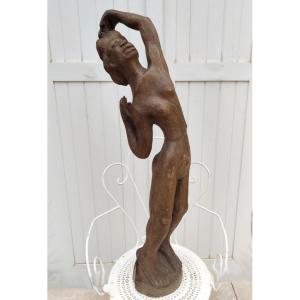 Large Sculpture, 1920–1930 — Naked Woman Bathting — Madagascar — Africa — Polynesia — Signed?