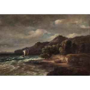 Egidius Federle 1810–1876...lively Landscape At Twilight Near A Swiss Lake