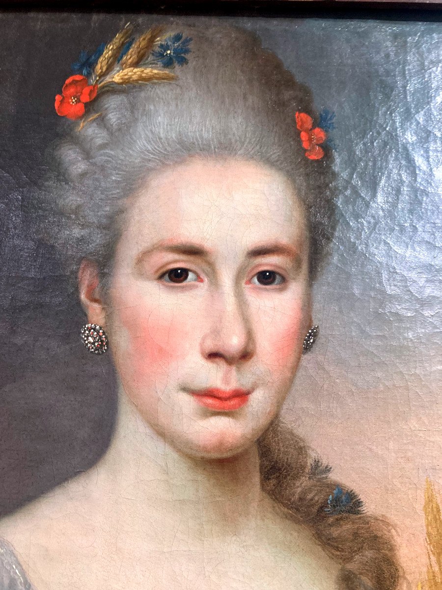 Ecole Française - XVIII ème Portrait de dame en déesse  Cérès - L .tocqué (attribué)-photo-2