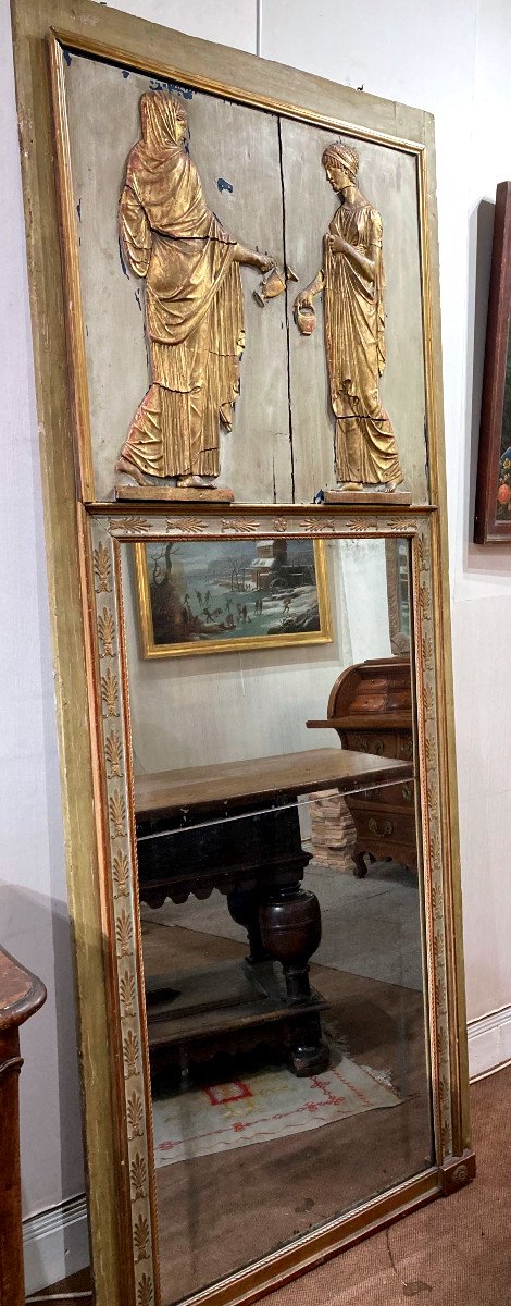 Important Woodwork Trumeau In Lacquered And Gilded Wood - Circa 1800
