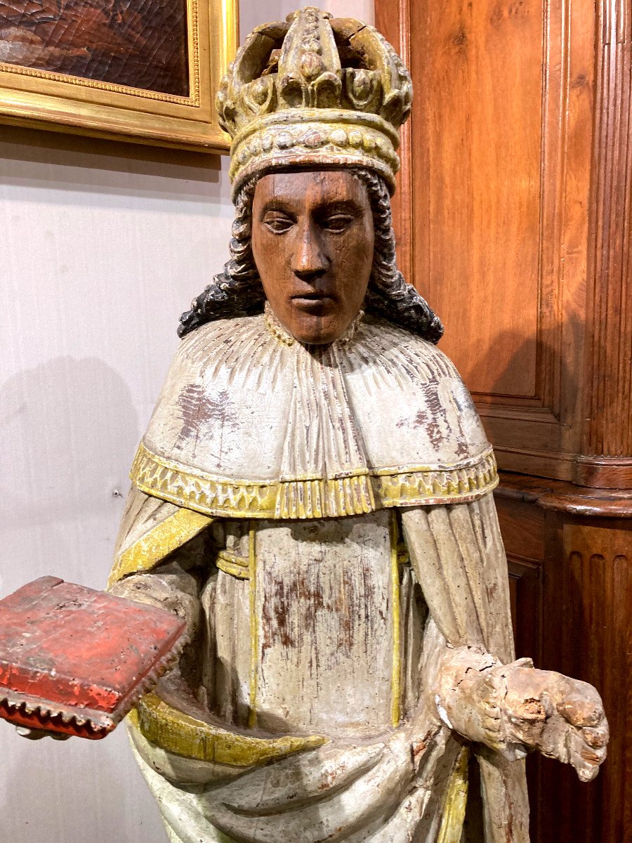 Importante Statue d'Applique  En Bois Sculpté Et Polychromé - France XVIIème-photo-2