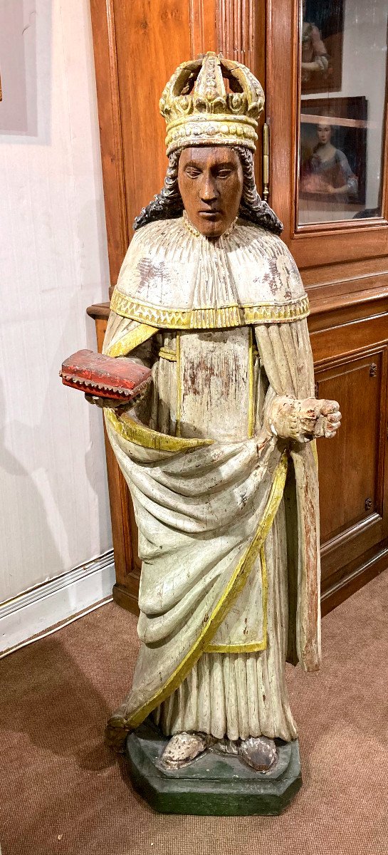 Importante Statue d'Applique  En Bois Sculpté Et Polychromé - France XVIIème